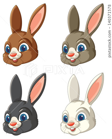Cartoon Rabbit Heads in Four Color Variations Cartoon Rabbit Heads in Four Color Variations 140371578