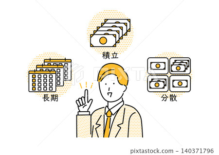 A businessman explains the key to investing and wealth building: "long term," "regular contributions," and "diversification." A businessman explains the key to investing and wealth building: "long term," "regular contributions," and "diversification." 140371796