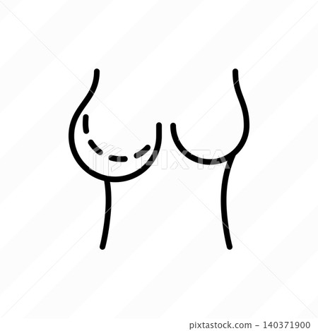 Changes of breast size thin line icon. Symptom of breast cancer. Modern vector illustration. Changes of breast size thin line icon. Symptom of breast cancer. Modern vector illustration. 140371900