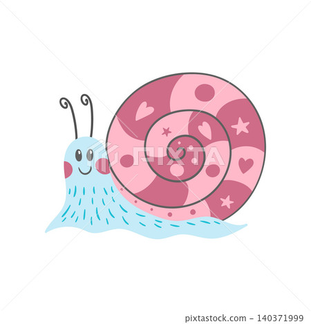 Cute happy snail character in a flat cartoon style Cute happy snail character in a flat cartoon style 140371999