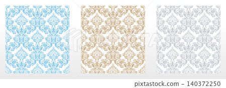 Wallpapers in the style of Baroque.. Set of colored floral ornaments. Seamless vector backgrounds Graphic patterns for fabric, wallpaper, packaging. Ornate Damask flower illustration 140372250
