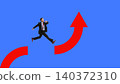 Businessman jumping between red growth arrows on blue background. 140372310