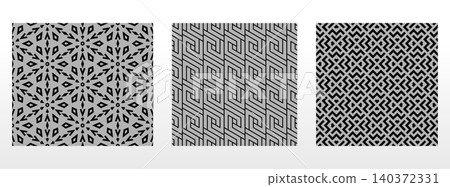 Geometric set of seamless black and gray patterns. Simple vector graphics 140372331