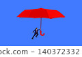Tiny businessman holding giant red umbrella on blue background. 140372332