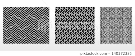 Geometric set of seamless black and gray patterns. Simple vector graphics Geometric set of seamless black and gray patterns. Simple vector graphics 140372385