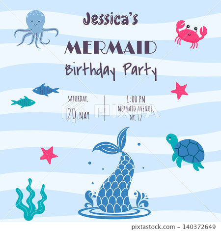 Birthday party, mermaid party invitation template Birthday party, mermaid party invitation template 140372649