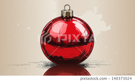 Red christmas ornament reflecting on textured background Red christmas ornament reflecting on textured background 140373024