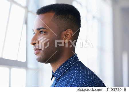 Businessman, thinking and planning by window with vision for future dream, startup and company. Black male person, ideas and standing at building opening with thoughts for growth, career and work Businessman, thinking and planning by window with vision for future dream, startup and company. Black male person, ideas and standing at building opening with thoughts for growth, career and work 140373046