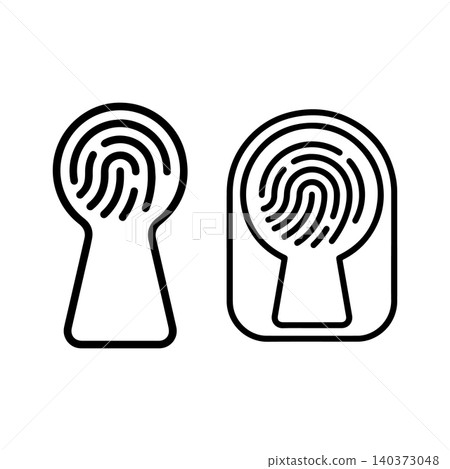 Smart Biometric Fingerprint Keyhole Lock Line Icon Set Smart Biometric Fingerprint Keyhole Lock Line Icon Set 140373048