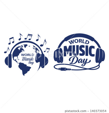 World Music Day Typography Logo with Headphones and Globe World Music Day Typography Logo with Headphones and Globe 140373054