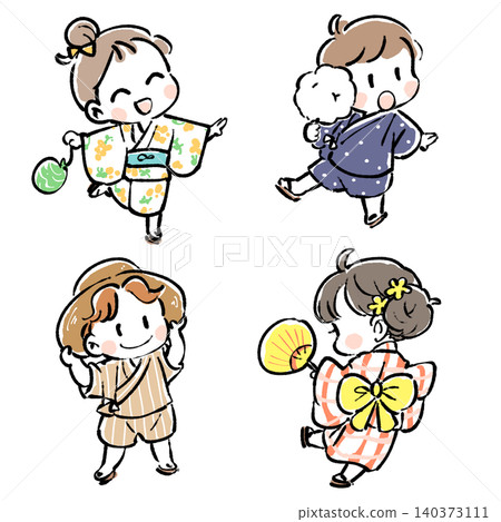 Children going to a summer festival wearing yukata Children going to a summer festival wearing yukata 140373111