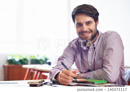 Male person, writer and notes for book, portrait and company in startup and creative plan. Man, business and journalist for author, paperwork and career with smile, happy and entrepreneur workspace Male person, writer and notes for book, portrait and company in startup and creative plan. Man, business and journalist for author, paperwork and career with smile, happy and entrepreneur workspace 140373117