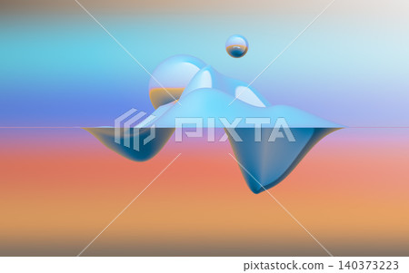 A serene abstract 3D scene with floating glossy forms and soft pastel gradients - 3d illustration A serene abstract 3D scene with floating glossy forms and soft pastel gradients - 3d illustration 140373223