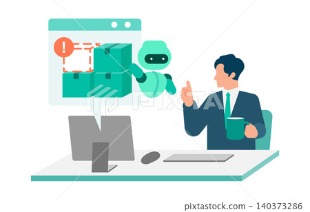 An illustration of a businessman easily managing inventory by receiving out-of-stock notifications using cloud and AI data analysis. An illustration of a businessman easily managing inventory by receiving out-of-stock notifications using cloud and AI data analysis. 140373286