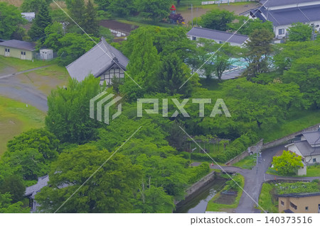 View of the ruins of Tatsuoka Castle in Nagano Prefecture from the observation deck. View of the ruins of Tatsuoka Castle in Nagano Prefecture from the observation deck. 140373516