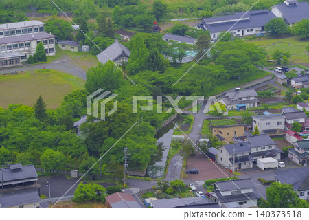 View of the ruins of Tatsuoka Castle in Nagano Prefecture from the observation deck. View of the ruins of Tatsuoka Castle in Nagano Prefecture from the observation deck. 140373518