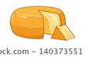 Whole swiss cheese wheel with single cut slice illustration ingredient culinary isolated appetizer nutrition triangle delicious snacking component 140373551