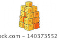 Tall stack of cubed swiss cheese pieces with illustration ingredient culinary isolated appetizer nutrition vertical geometric delicious snacking 140373552