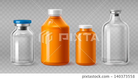 Medical glass bottle set on transparent background Medical glass bottle set on transparent background 140373558