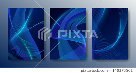Abstract AI wave poster set with blue line pattern Abstract AI wave poster set with blue line pattern 140373561