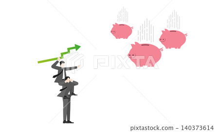 Boss riding on businessman shoulders throwing green growth arrow graph to catch falling piggy banks, corporate teamwork financial investment strategy savings and wealth hunting concept Boss riding on businessman shoulders throwing green growth arrow graph to catch falling piggy banks, corporate teamwork financial investment strategy savings and wealth hunting concept 140373614