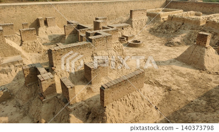 Harappa archaeological site Pakistan with traces of old market area 140373798