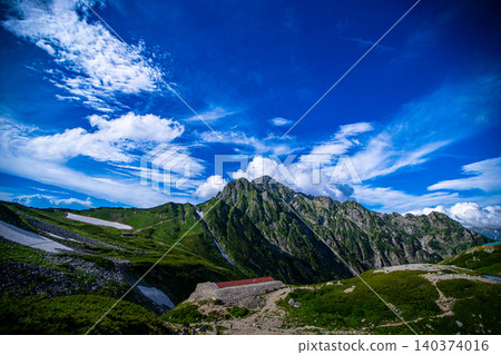 View of the sharp rocky peaks of Mt. Tsurugi and the valleys. View of the sharp rocky peaks of Mt. Tsurugi and the valleys. 140374016
