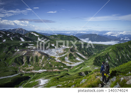 Hikers overlooking the panoramic view of Tateyama Hikers overlooking the panoramic view of Tateyama 140374024
