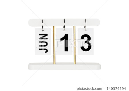 Modern flip calendar with June 13 date isolated on white. Office time management tool icon. Modern flip calendar with June 13 date isolated on white. Office time management tool icon. 140374394