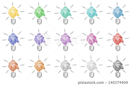 Colorful paper light bulbs set representing brainstorming and choice of ideas Colorful paper light bulbs set representing brainstorming and choice of ideas 140374409