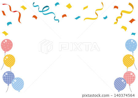 Horizontal frame background with decorative frame featuring balloons, confetti, and ribbons for a central margin campaign sale celebration party. Horizontal frame background with decorative frame featuring balloons, confetti, and ribbons for a central margin campaign sale celebration party. 140374564