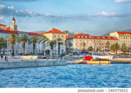 Awesome view of the promenade the Old Town of Split with the Palace of Diocletian and marina. L Awesome view of the promenade the Old Town of Split with the Palace of Diocletian and marina. L 140375022