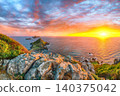 Fantastic sunset over Torra di a Parata with Genoese Tower and Archipelago of Sanguinaires islands at background. 140375042