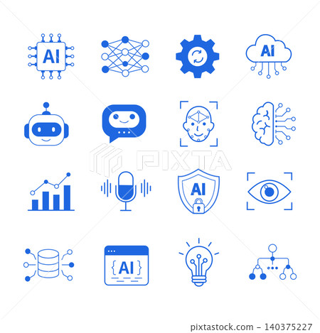 Artificial intelligence-related line art icon set (blue) 140375227