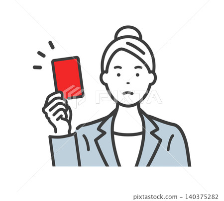 A young businesswoman gives a red card. A young businesswoman gives a red card. 140375282