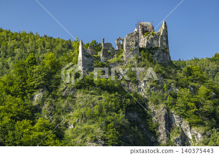 Strecno Castle ruins on Zilina region forested hill 140375443