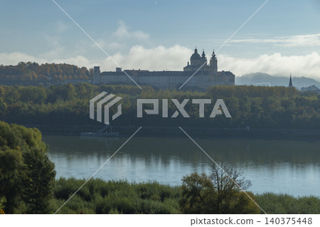 Melk Abbey overlooking Danube river in Austria Melk Abbey overlooking Danube river in Austria 140375448