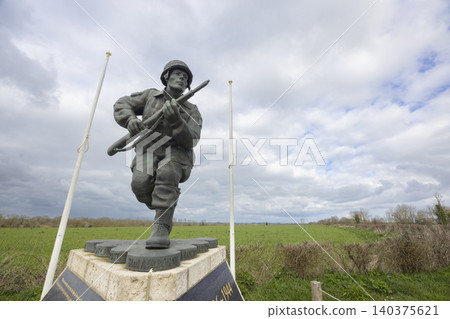 American airborne soldier memorial in Normandy France American airborne soldier memorial in Normandy France 140375621