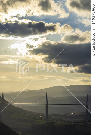 Millau Viaduct spanning valleys in Creissels, Aveyron Millau Viaduct spanning valleys in Creissels, Aveyron 140375660