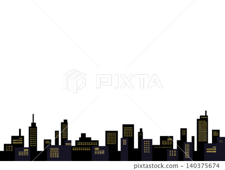 Nighttime cityscape background illustration, frame material featuring silhouettes of skyscrapers. Nighttime cityscape background illustration, frame material featuring silhouettes of skyscrapers. 140375674