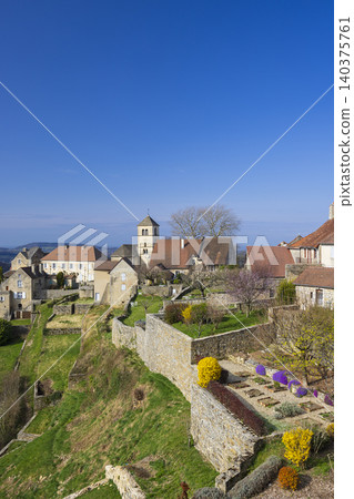 Chateau Chalon village standing on a hillside in Bourgogne Franche Comte Chateau Chalon village standing on a hillside in Bourgogne Franche Comte 140375761