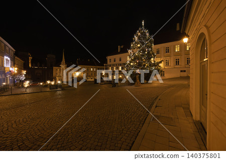 Mikulov town square celebrating Christmas night illuminated Mikulov town square celebrating Christmas night illuminated 140375801