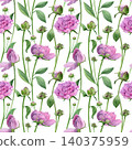 Peony pattern. Watercolor of pink flowers and buds isolated on a white background. Good for postcards, invitations, greeting cards, wallpaper, textiles. 140375959