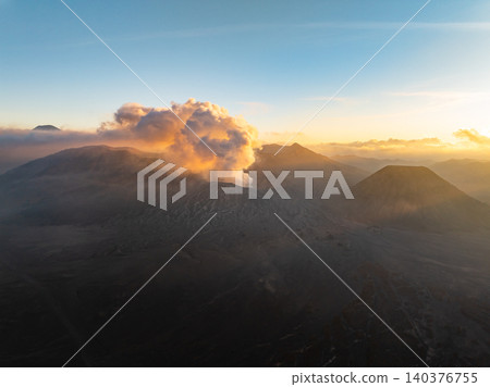 Amazing Mount Bromo volcano during sunrise from king kong viewpoint on Mountain Penanjakan in Bromo Tengger Semeru National Park,East Java,Indonesia.Nature landscape background 140376755