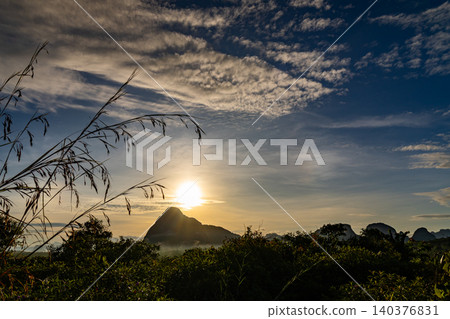 Amazing Sunrise or sunset over mountains 140376831
