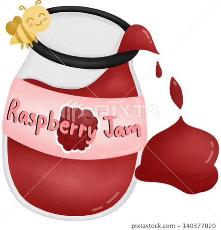 Raspberry jam in jar hand drawn illustration Raspberry jam in jar hand drawn illustration 140377020