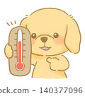 A dog points to a thermometer to warn the owner; the temperature is just right. (Picture book style hand-drawn illustration) A dog points to a thermometer to warn the owner; the temperature is just right. (Picture book style hand-drawn illustration) 140377096