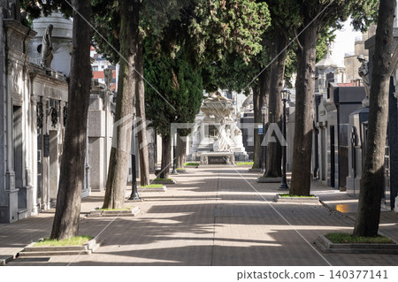 La Recoleta Cemetery Alley with Pines and Monumental Tomb La Recoleta Cemetery Alley with Pines and Monumental Tomb 140377141