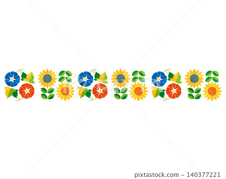Watercolor-style line illustrations of morning glories and sunflowers 140377221