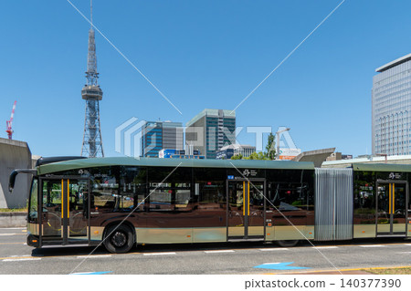 Next-generation SRT articulated buses and the TV Tower running through the Sakae area of Nagoya Next-generation SRT articulated buses and the TV Tower running through the Sakae area of Nagoya 140377390